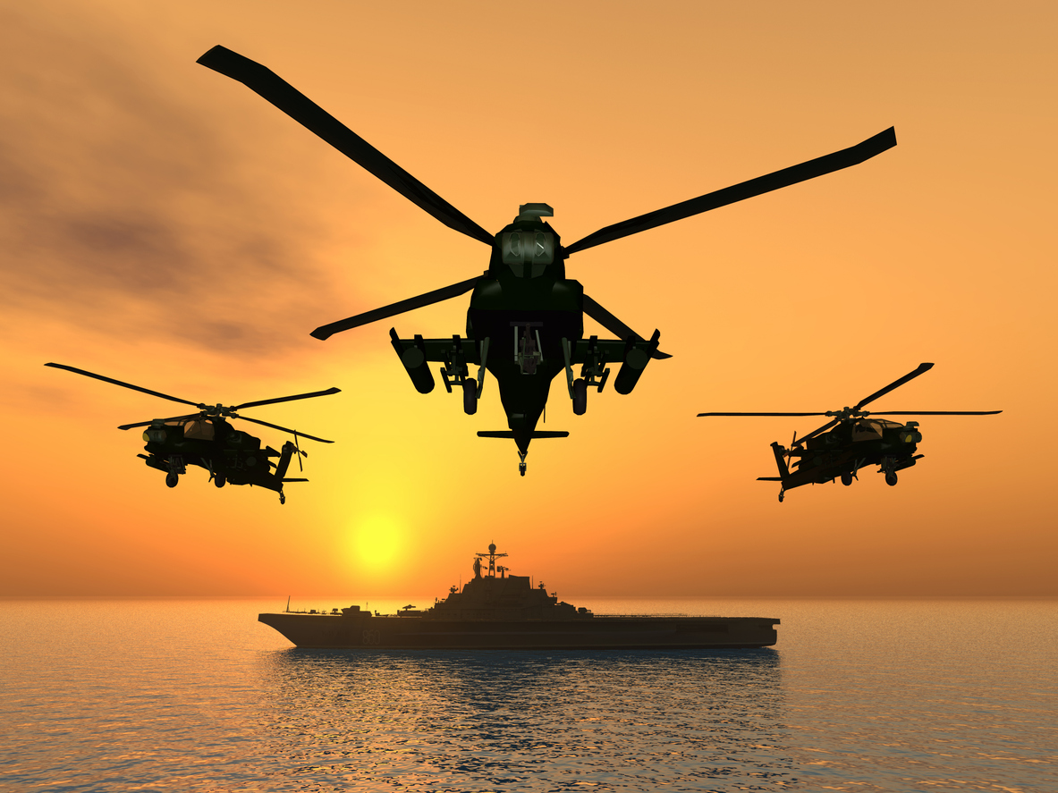 Helicopter and ship - representing military applications for custom power solutions
